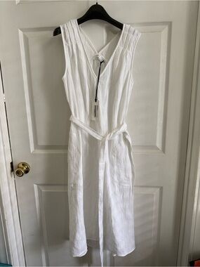 NWT The Reset Weekend Dress -White Sleeveless V-Neck Tie-Waist Midi Dress